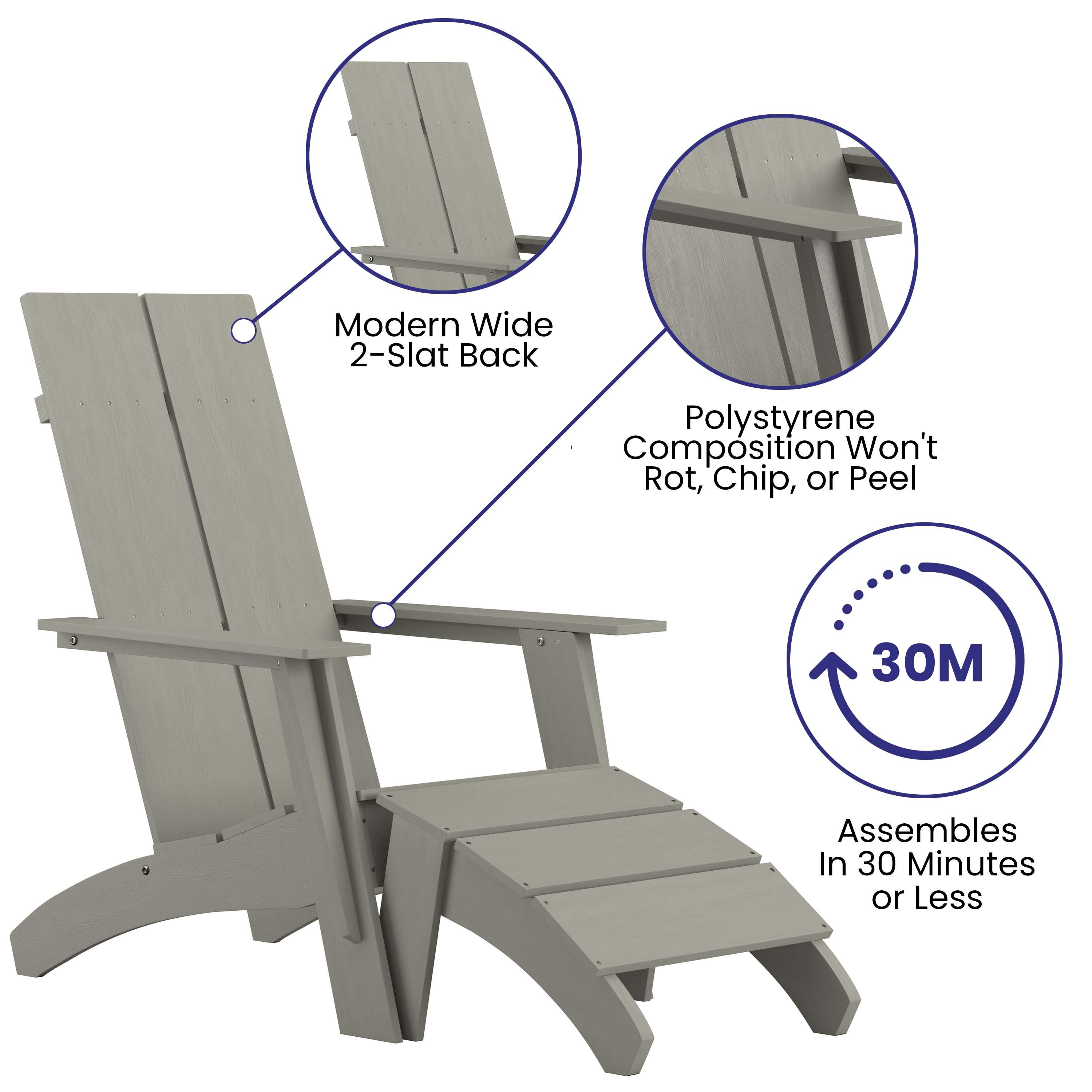 Modern All-Weather Poly Resin Adirondack Chair with Foot Rest - River City Play Systems